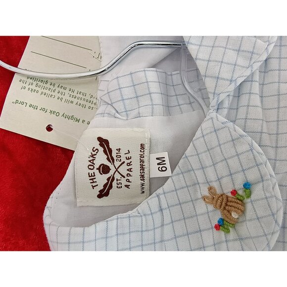 The Oaks Apparel 6M White & Blue Checked Dress With Bottoms &‎ Bunny Embroidery - Picture 5 of 9